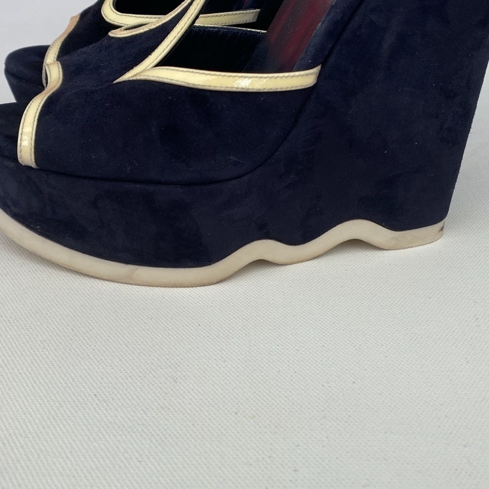 Yves Saint Laurent Navy Suede Wedges Size 36 - Picture 4 of 12